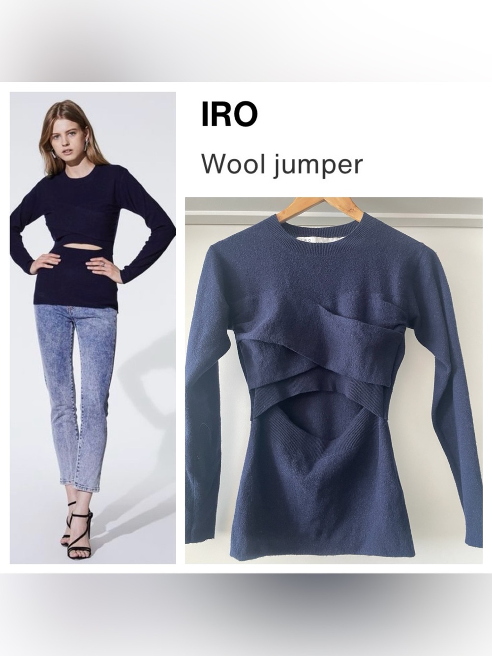 IRO Women’s Denny Wool Cutout Crewneck Navy Sweater - XS